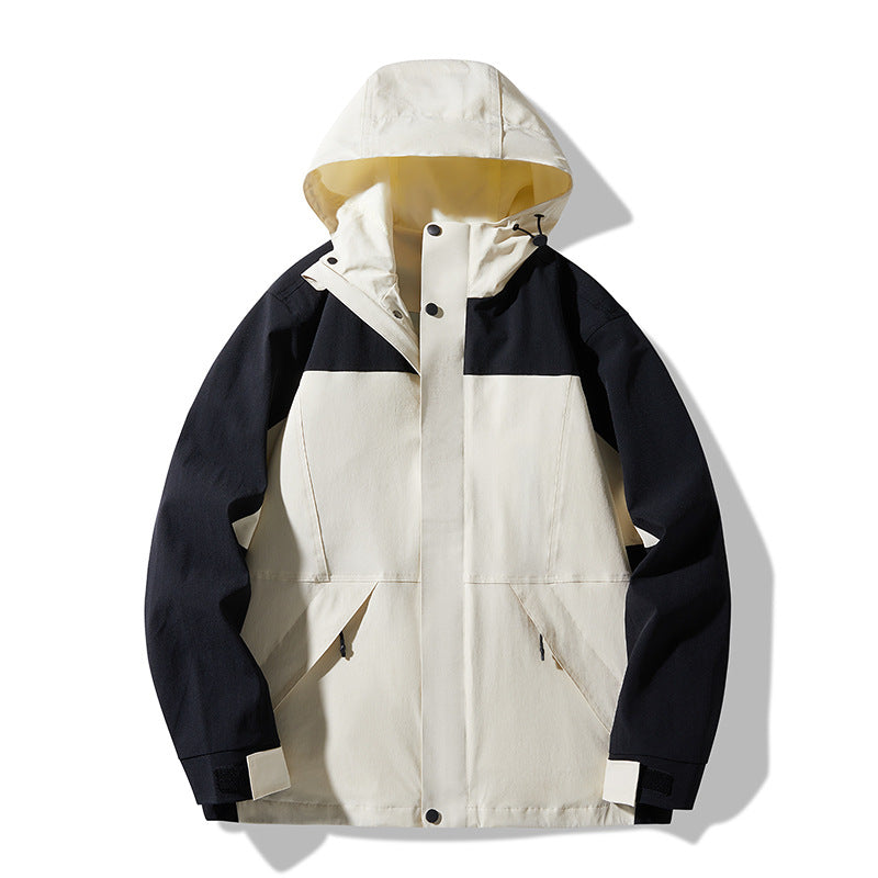 Herren Technische Colorblock Softshell‑Regenjacke mit verstellbarer Kapuze Drune
