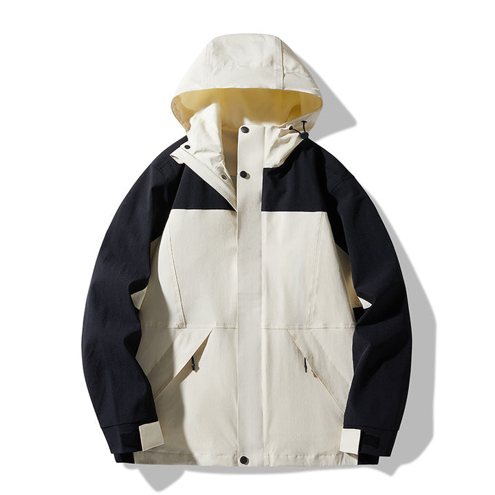 Herren Technische Colorblock Softshell‑Regenjacke mit verstellbarer Kapuze Drune