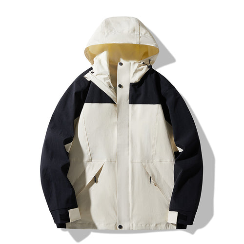Herren Technische Colorblock Softshell‑Regenjacke mit verstellbarer Kapuze Drune
