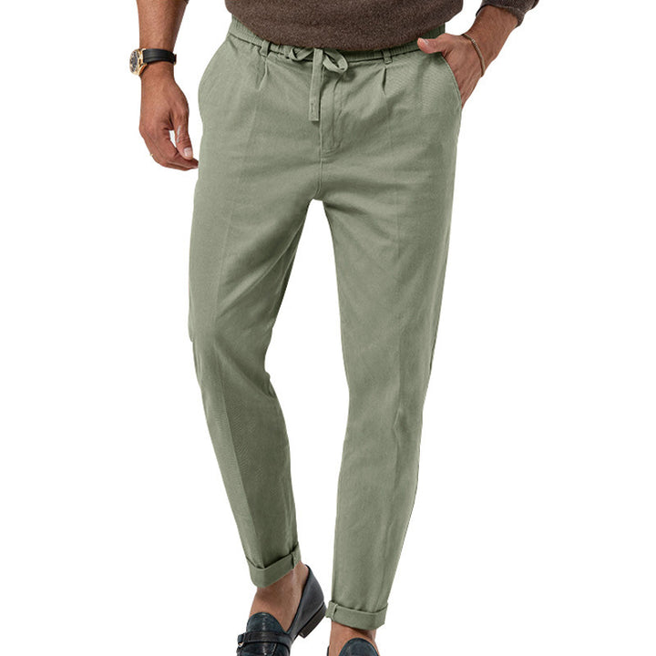 Herren Tapered Leinen-Baumwoll-Hose mit Elastikbund, Tunnelzug und Bündchen Drune