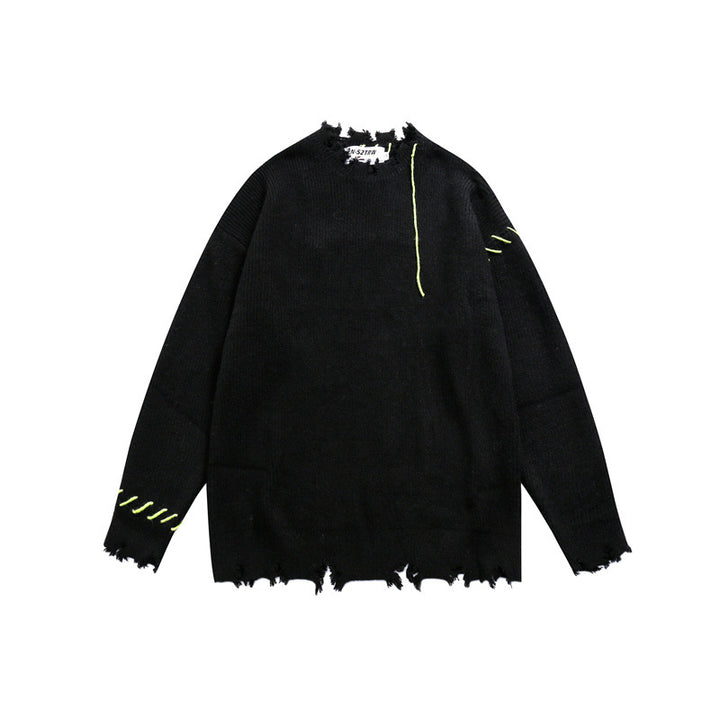 Unisex Oversize Grobstrick-Pullover mit Destroy-Effekt und Ziernähten Drune