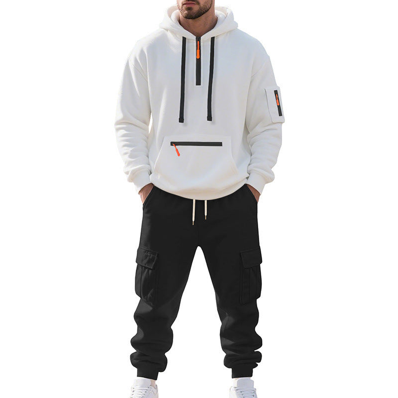 Herren Zweiteiliger Performance-Jogginganzug mit Kapuzen-Hoodie, wasserabweisenden Reißverschlüssen und Cargo-Jogger Drune