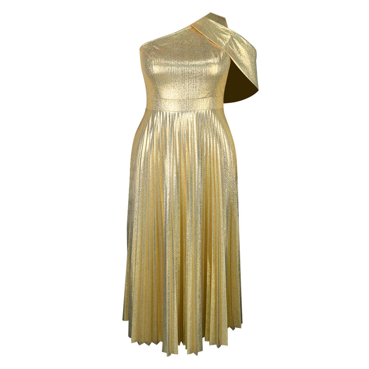Damen Elegantes Plisseekleid mit asymmetrischem Träger Drune