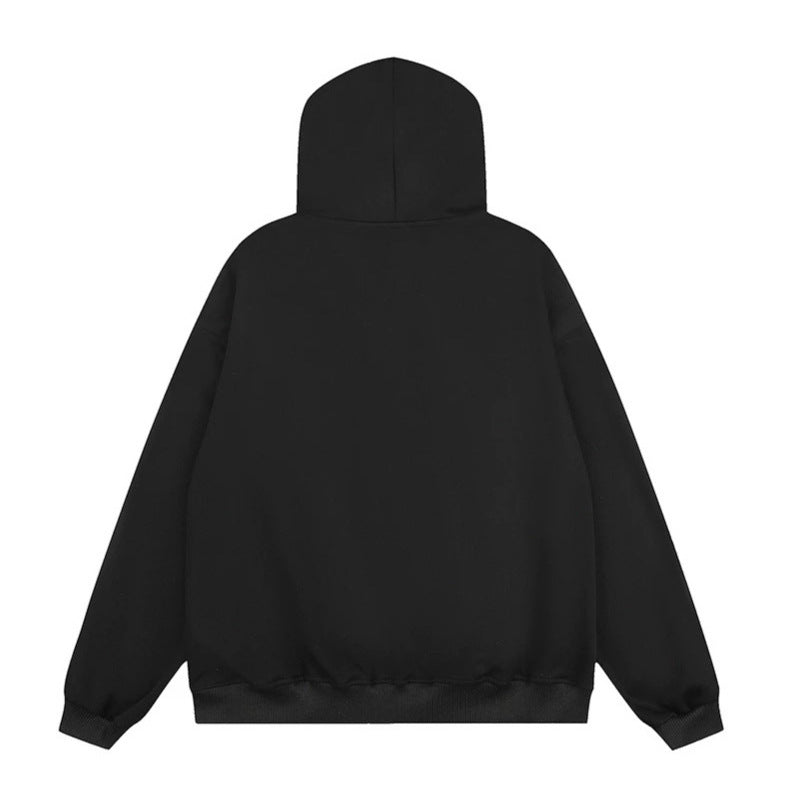 Unisex Kapuzen-Sweatjacke mit kunstfellbesetzter Kapuze, Reißverschluss und gestickten Abzeichen Drune