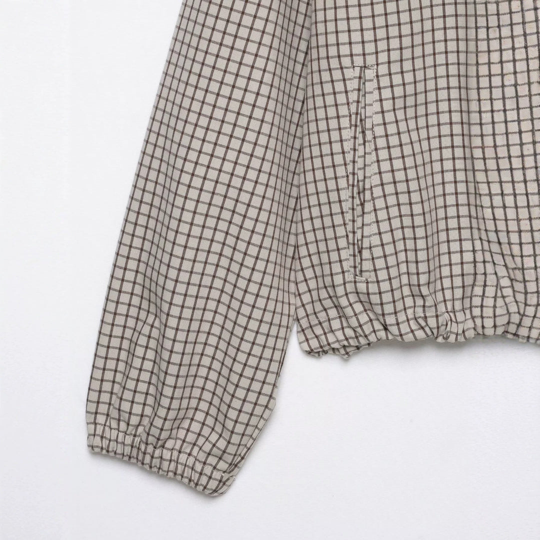 Damen Kariertes Cropped-Blouson mit Kapuze, Tunnelzug und Reißverschluss Drune