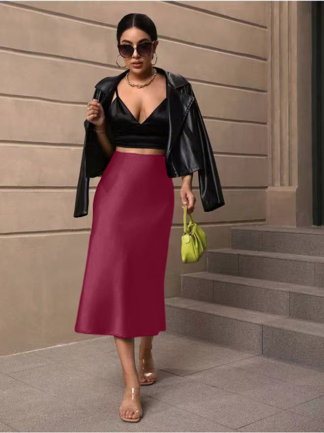 Damen Satin Rock mit schwingendem Saum und elegantem Schnitt Drune