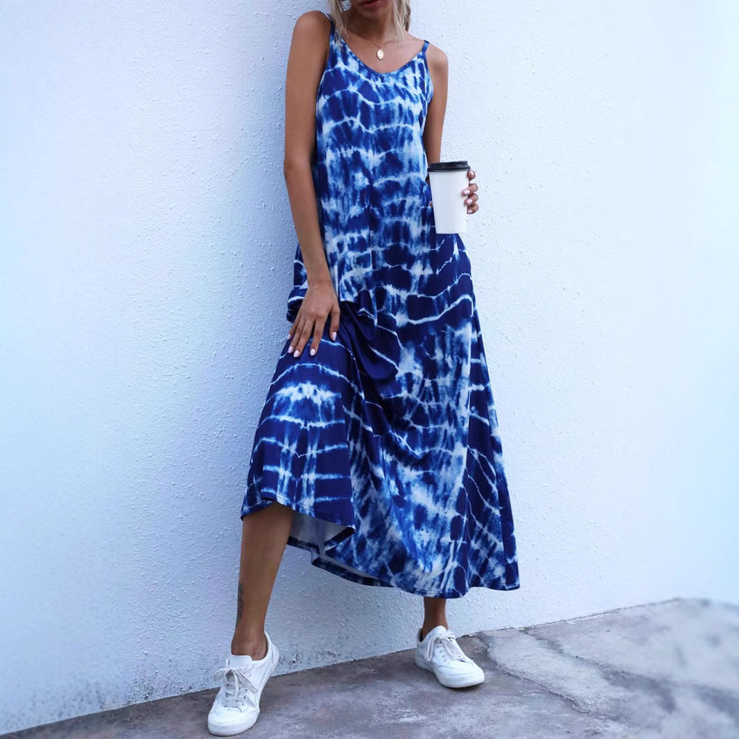 Damen Langes Sommerkleid aus elastischem Jersey mit asymmetrischem Schnitt und praktischen Taschen Drune