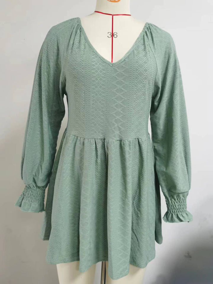 Damen lässiges V-Ausschnitt Blusenshirt mit Rüschen und Taschen Drune