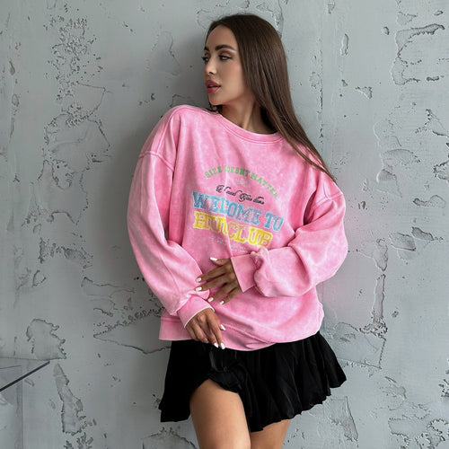 Damen lässiges Sweatshirt mit kreativem Schriftzug Drune