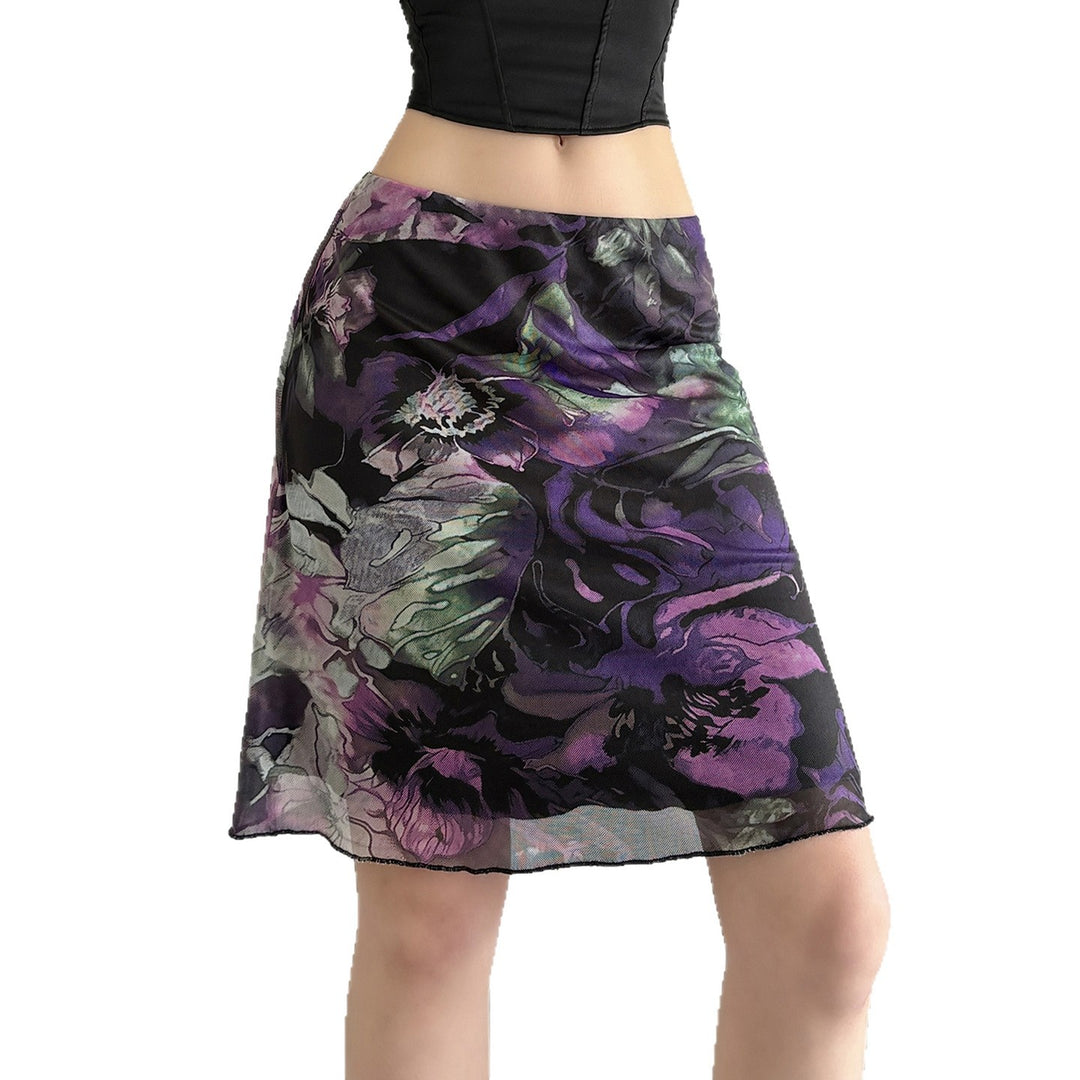 Damen Blumenmuster Midirock mit elastischem Bund und schwingendem Saum Drune