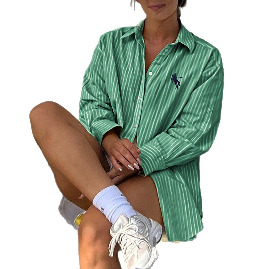 Damen nan oversized gestreifte Hemdbluse mit verlängertem Rückteil und extraweiten Manschetten Drune