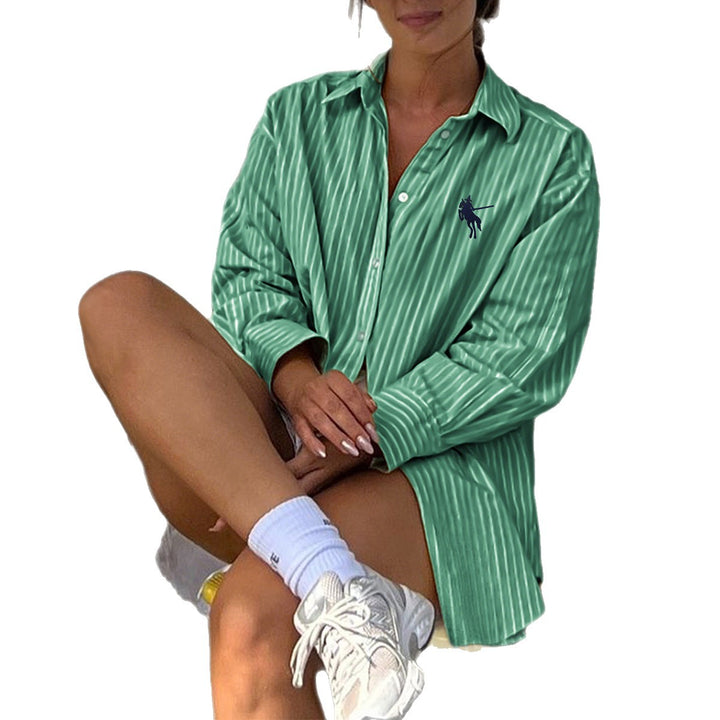 Damen nan oversized gestreifte Hemdbluse mit verlängertem Rückteil und extraweiten Manschetten Drune