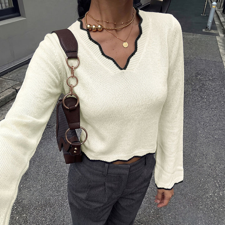 Damen Elegantes V-Ausschnitt Strickoberteil Drune