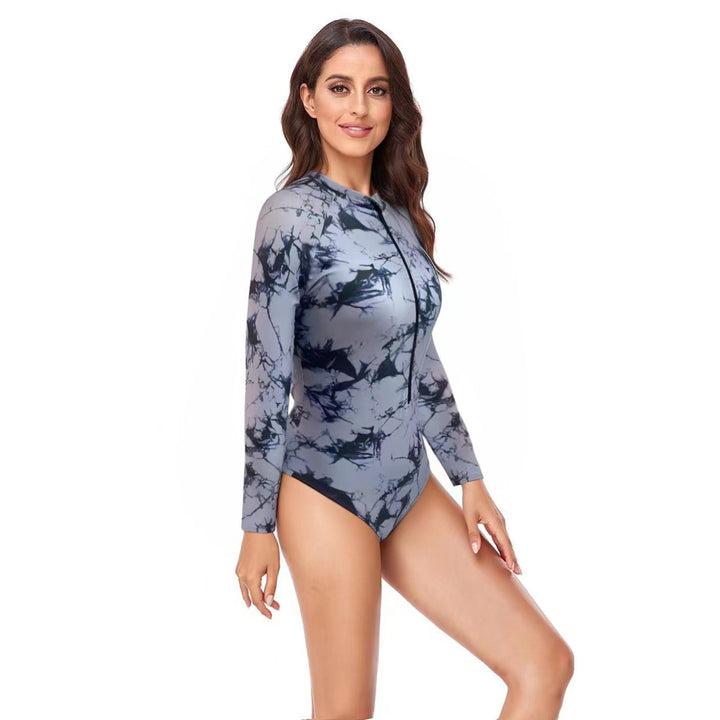 Damen Langarm Schwimmanzug mit Reißverschluss und modernem Marmor-Design Drune