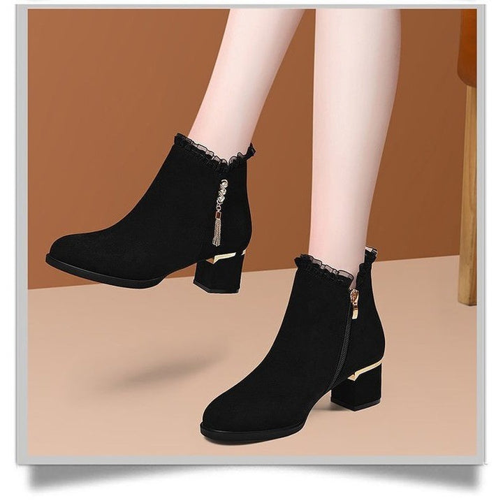 Damen Elegante Ankle Boots mit Rüschen-Detail Drune