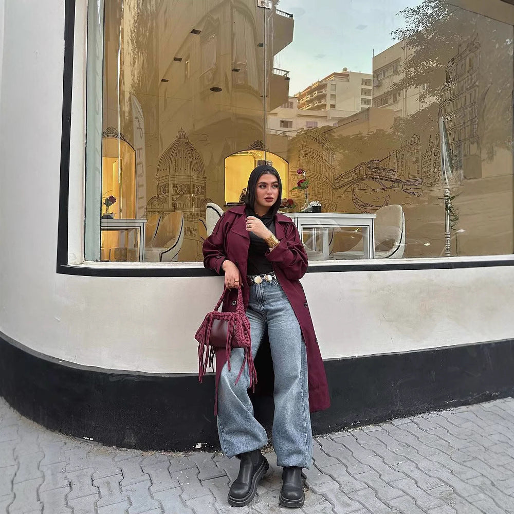 Damen trendiger Trenchcoat mit stilvollem Schnitt und praktischen Taschen Drune