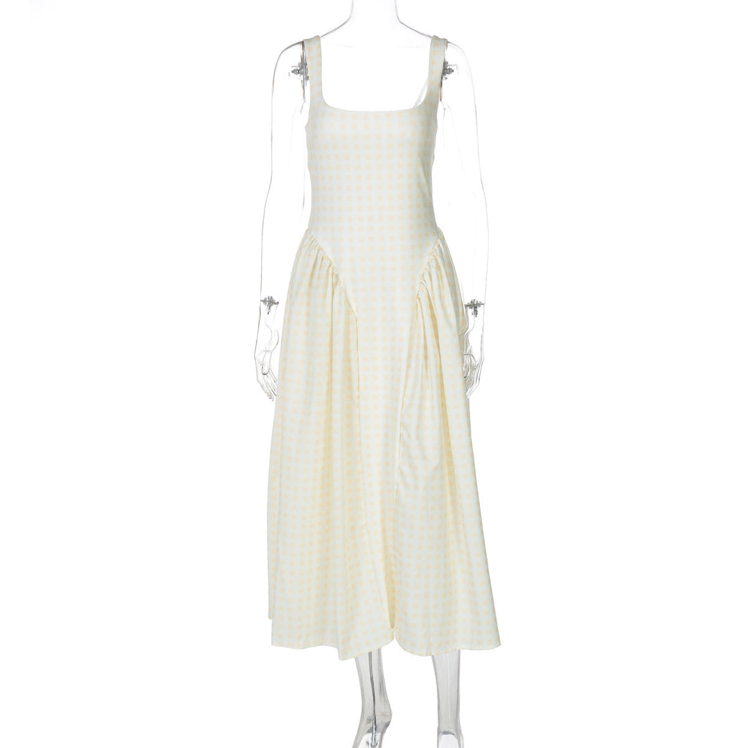 Damen Sommerliches Maxikleid mit Karo-Design und seitlichen Raffungselementen Drune