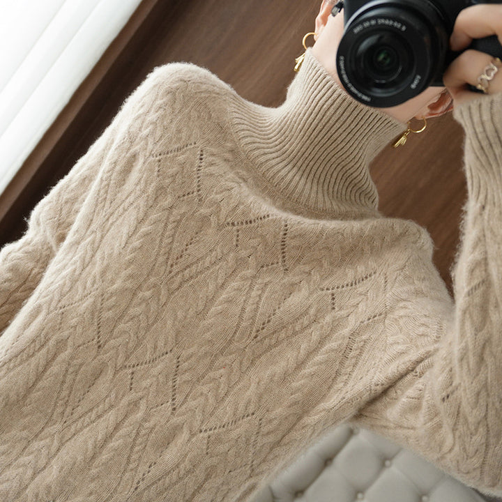 Damen Weicher Mohair‑Optik Oversize‑Rollkragenpullover mit Ajour‑Zopfstruktur Drune