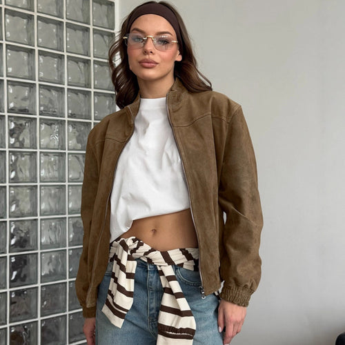 Damen lässige Wildlederjacke im oversized Schnitt Drune