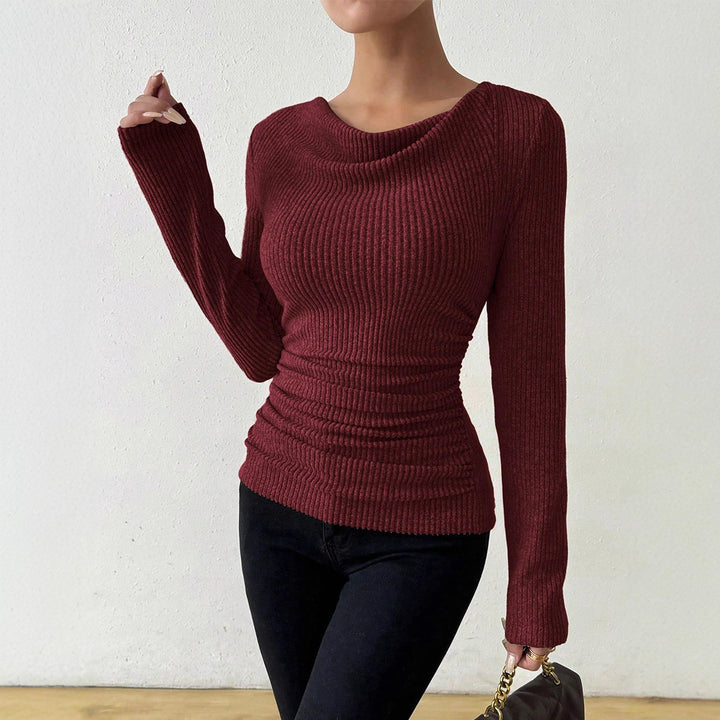 Damen nan eng anliegendes Rippenstrick-Longsleeve mit geraffter Taille Drune