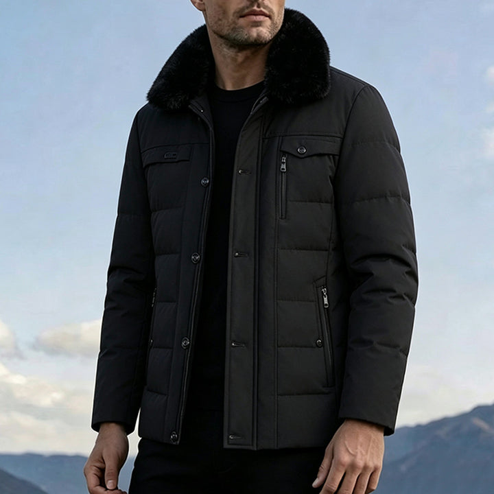 Herren Elegante Steppjacke mit hohem Kragen und Kunstfellkragen Drune