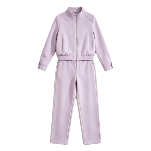Damen Zweiteiliges Neopren‑Optik Freizeitset mit Cropped‑Blouson und High‑Waist‑Hose Drune