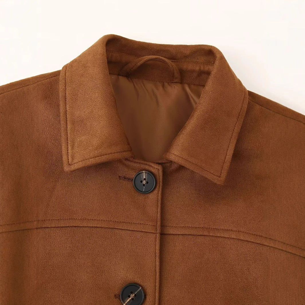 Damen nan kurze Carcoat-Jacke aus Veloursimitat mit Hemdkragen und aufgesetzten Taschen Drune