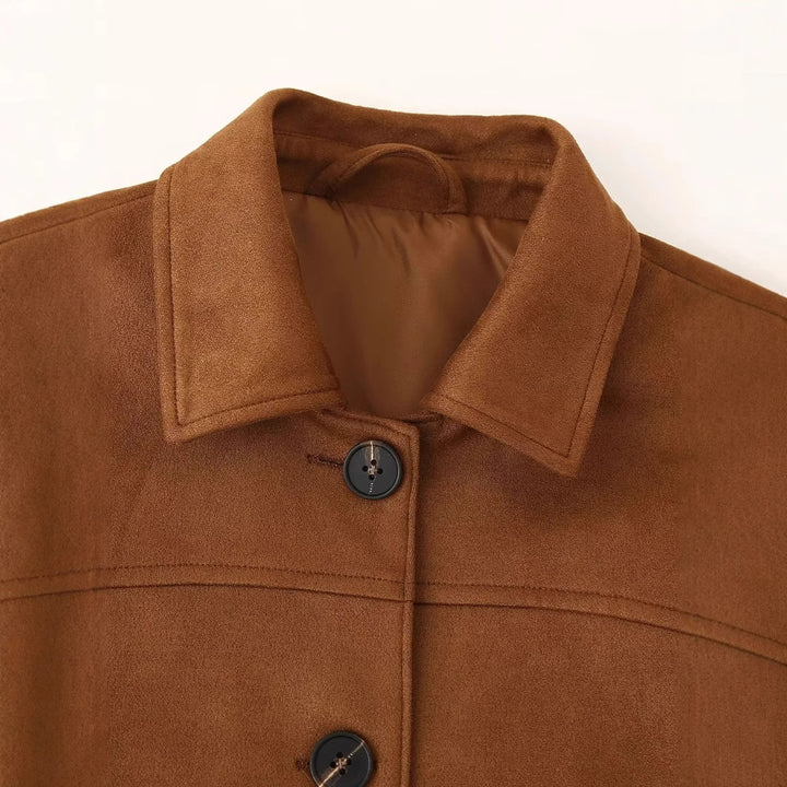 Damen nan kurze Carcoat-Jacke aus Veloursimitat mit Hemdkragen und aufgesetzten Taschen Drune