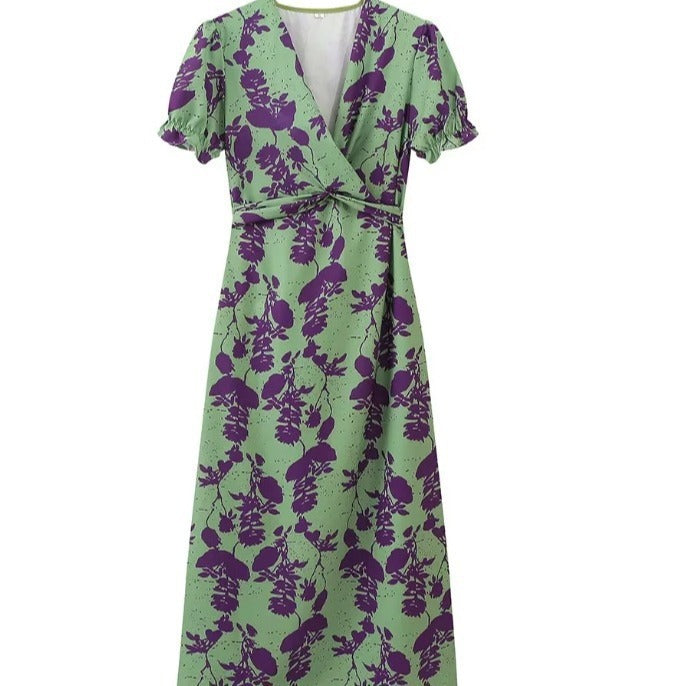 Damen Elegantes Wickelkleid mit Blumenmuster Drune