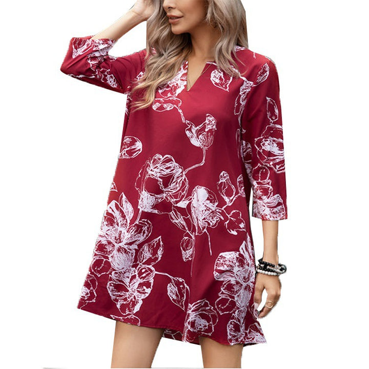 Damen Elegantes Tunika-Kleid mit floralem Druck und 3/4-Ärmeln Drune