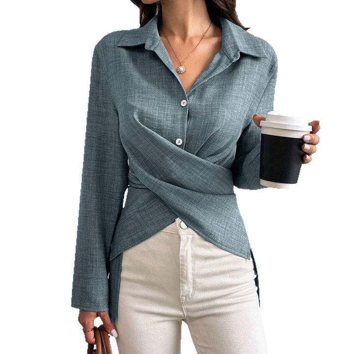 Damen Wickelbluse mit Hemdkragen und asymmetrischem Saum Drune