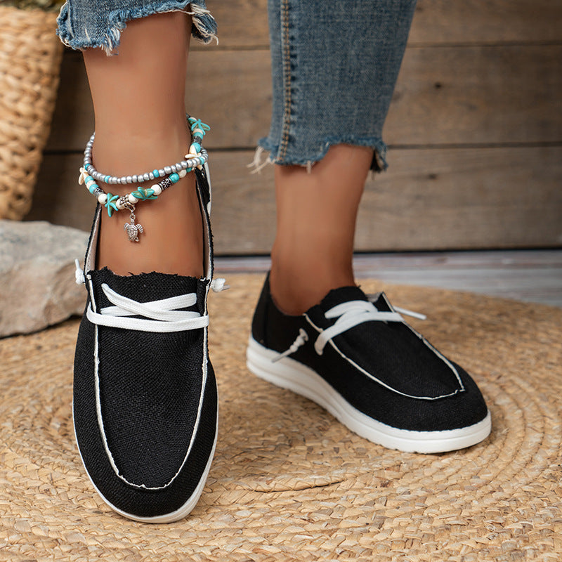 Damen nan leichte Canvas-Slipper mit dekorativer Schnürung, gepolstertem Komfortfußbett und rutschfester Leichtlaufsohle Drune