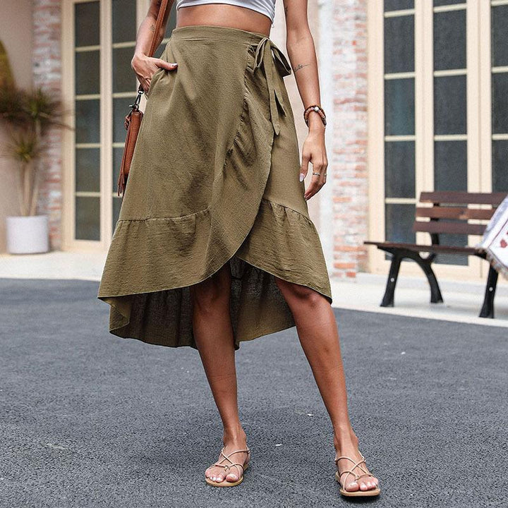 Damen Wickelrock mit asymmetrischem Saum und verspielten Rüschendetails Drune