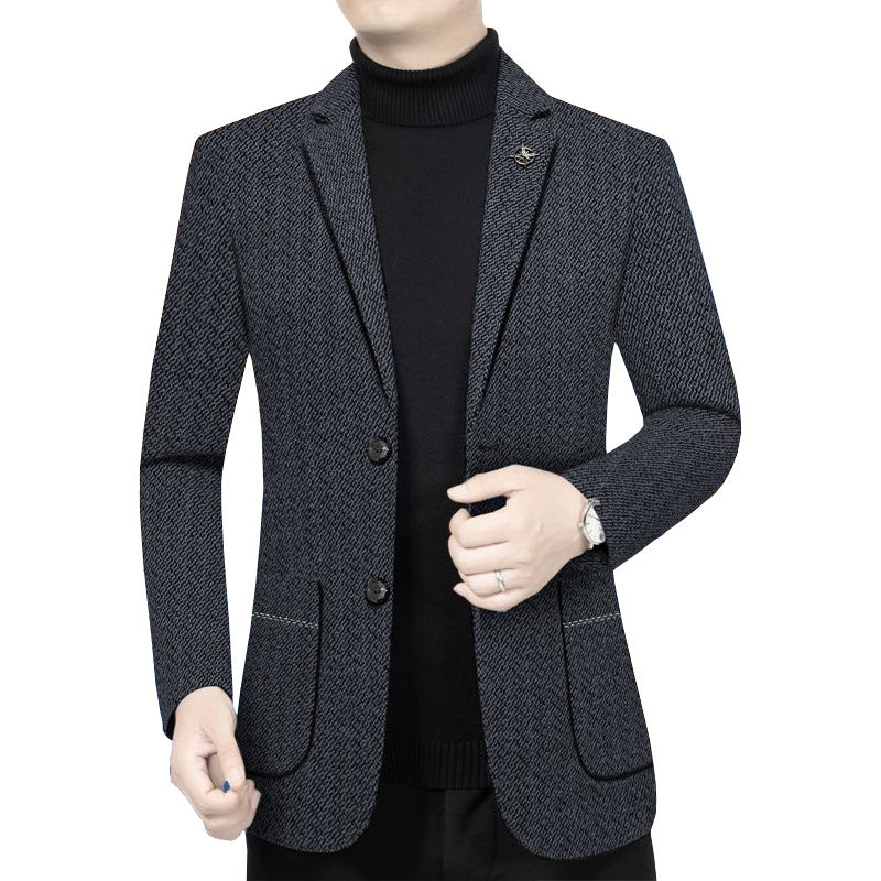 Herren Taillierter Strickblazer im Bouclé-Look mit aufgesetzten Taschen Drune