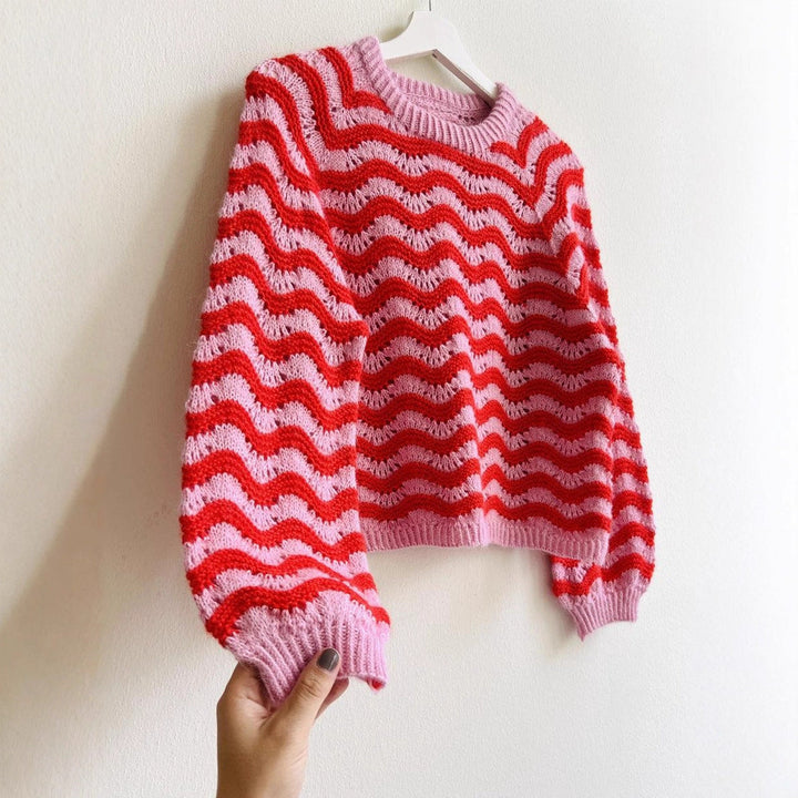 Damen Strickpullover mit wellenförmigem Muster und großzügigem Schnitt Drune