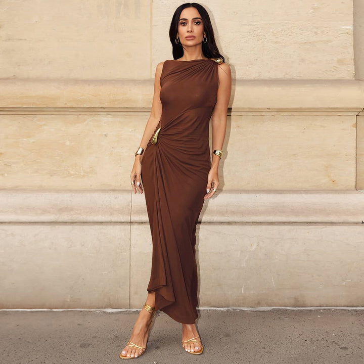 Damen Elegantes Maxikleid mit asymmetrischem Design und drapierter Taille Drune