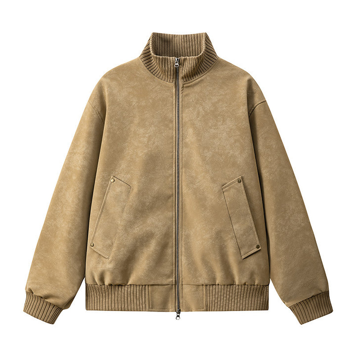 Damen Elegante Kunstlederjacke mit Stehkragen Drune
