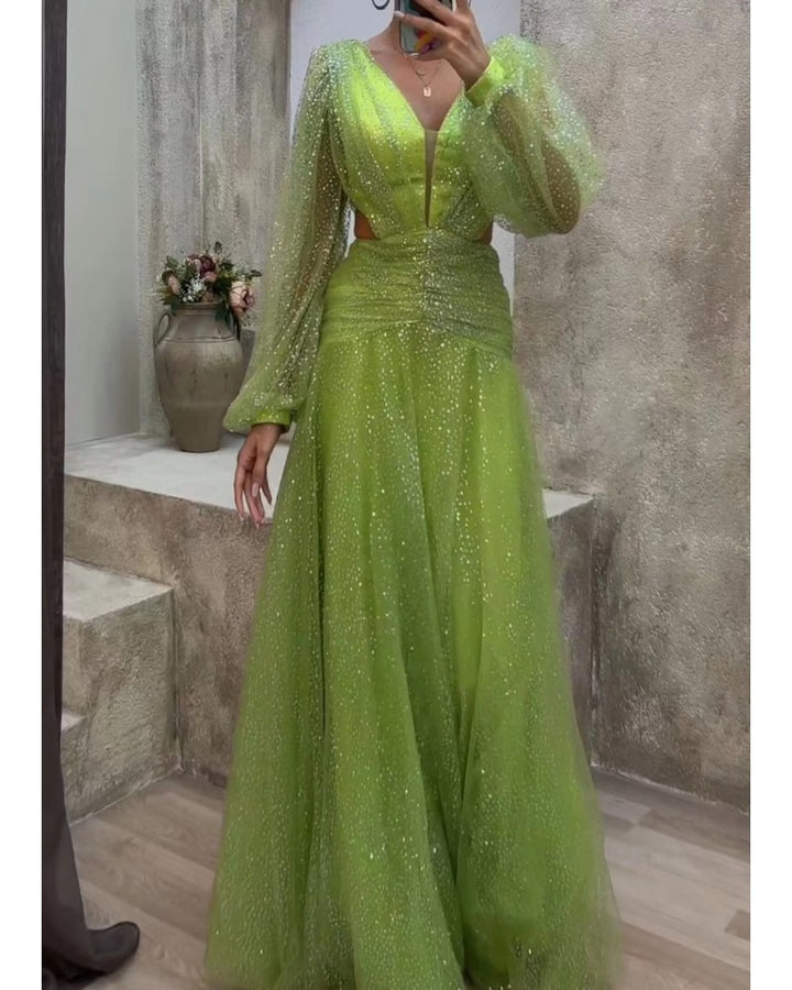Damen Glamouröses Abendkleid mit schimmerndem Tüll und raffinierten Cut-Out-Details Drune
