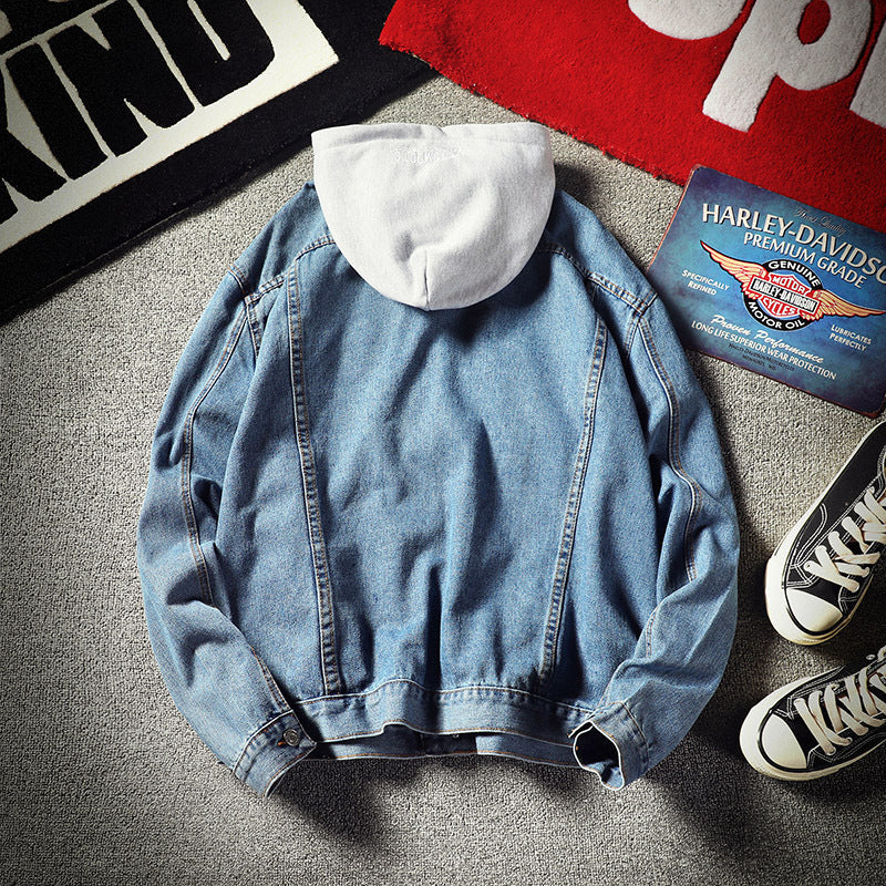 Herren Lässige Denimjacke mit integrierter Kapuze Drune