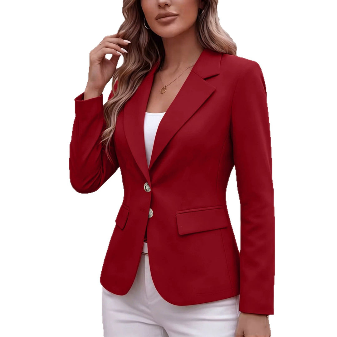 Damen Taillierter Einreihiger Blazer mit Reverskragen und Pattentaschen Drune