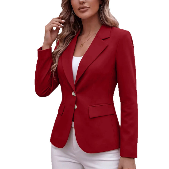 Damen Taillierter Einreihiger Blazer mit Reverskragen und Pattentaschen Drune