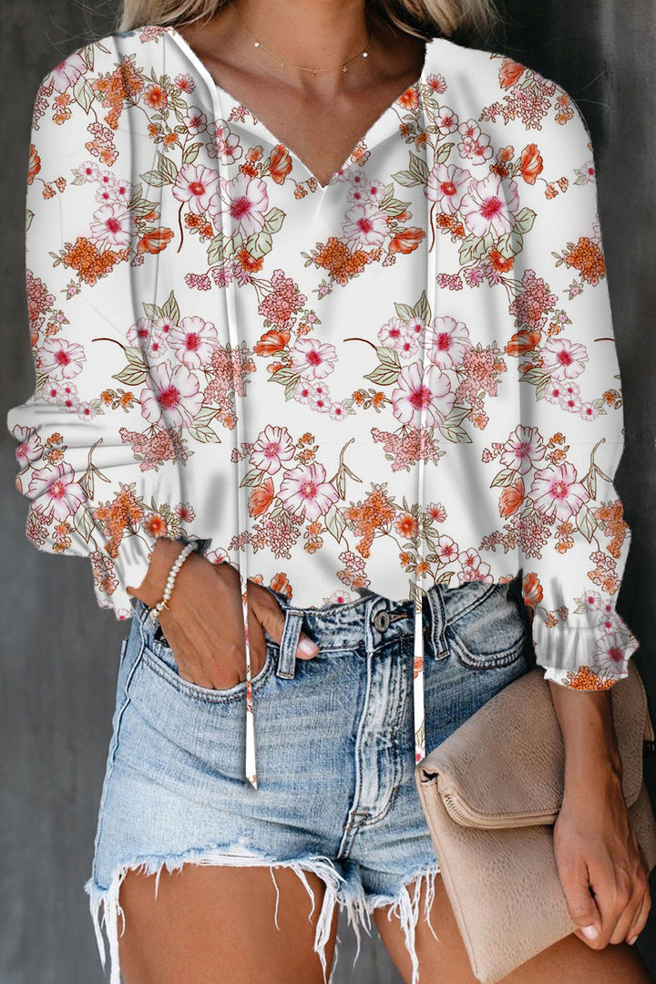 Damen Bluse mit Rüschendetails und tiefem V-Ausschnitt Drune