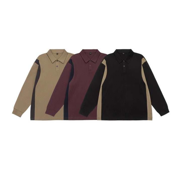 Unisex Langarm-Poloshirt im Oversize-Sweatstyle mit Kontrast-Seiteneinsätzen Drune