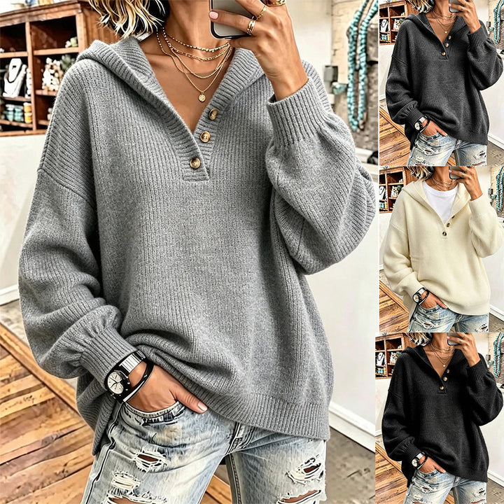 Damen Bequemer Strickpullover mit Kapuze Drune