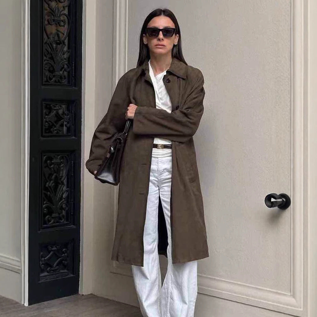 Damen Modische Trenchcoat Jacke mit lässigem Schnitt und praktischen Taschen Drune