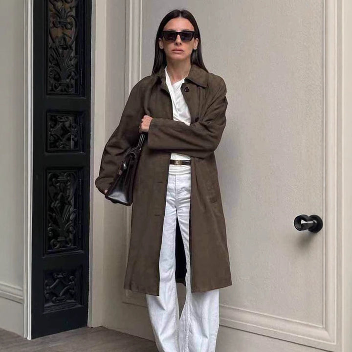 Damen Modische Trenchcoat Jacke mit lässigem Schnitt und praktischen Taschen Drune