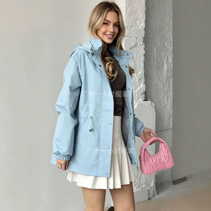 Damen nan wasserfeste Regenjacke mit Kapuze und Taillenzug Drune