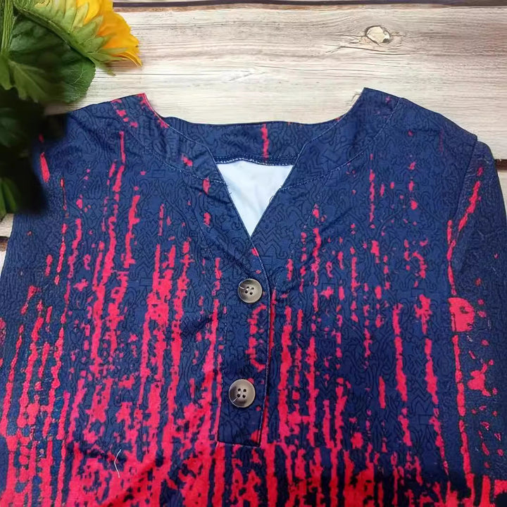 Damen Kurzarm-Bluse mit stylischem Knopf-Design und modischem Farbverlauf Drune