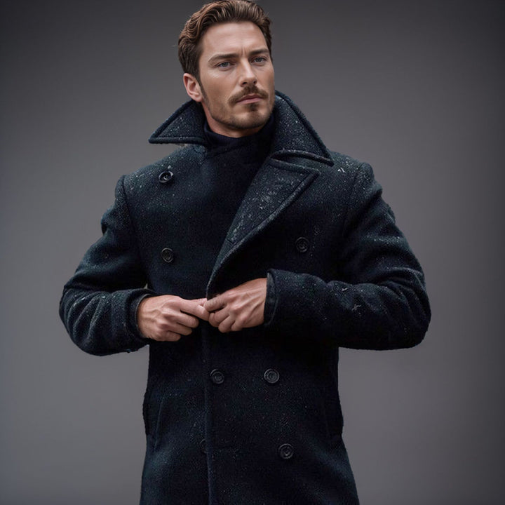 Herren Doppelreihiger Wollmantel mit hohem Stehkragen und taillierter Silhouette Drune