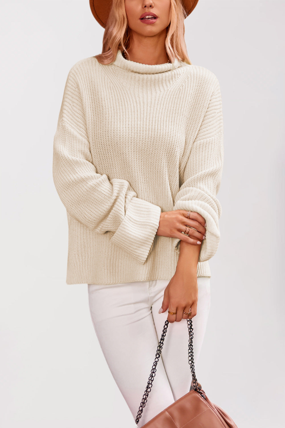 Damen Baumwoll-Pullover mit hohem Kragen Drune